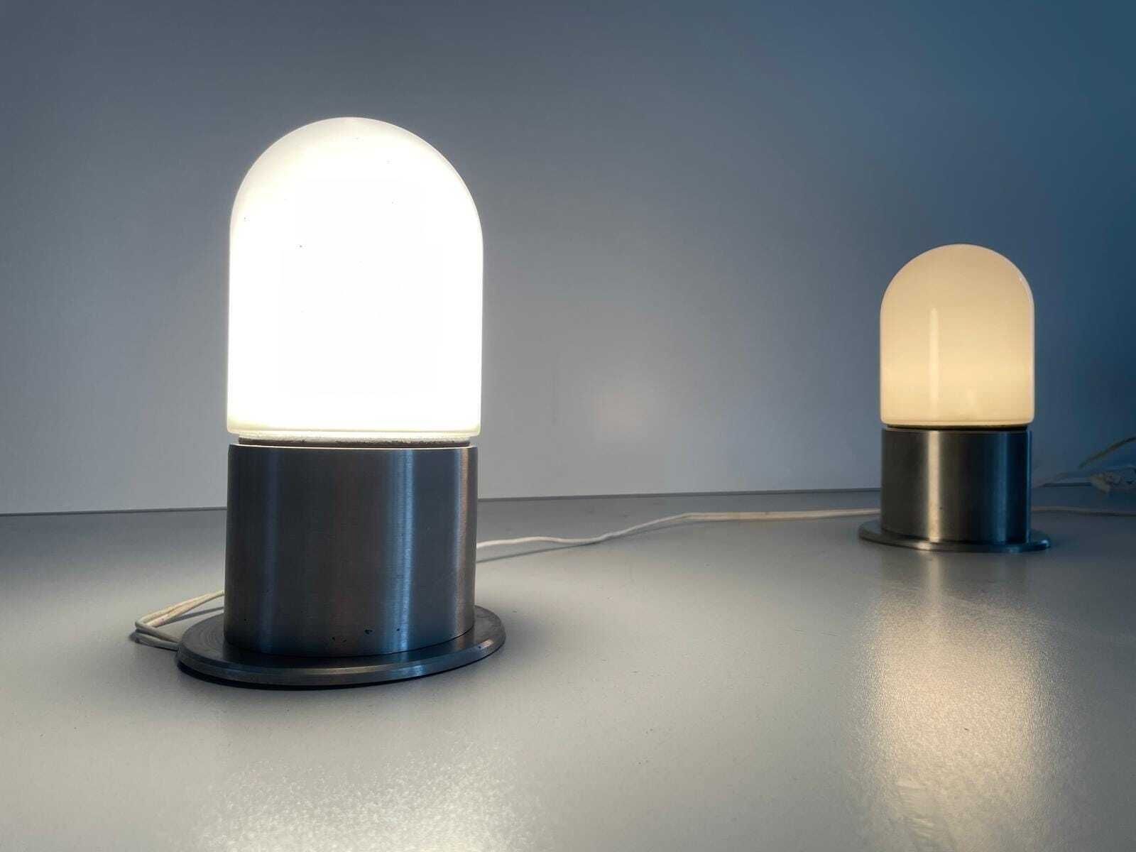Minimal Rare Opal Glass & Grey Metal Set Of 2 Flush Mounts By Bega, 1970s Germany photo buy