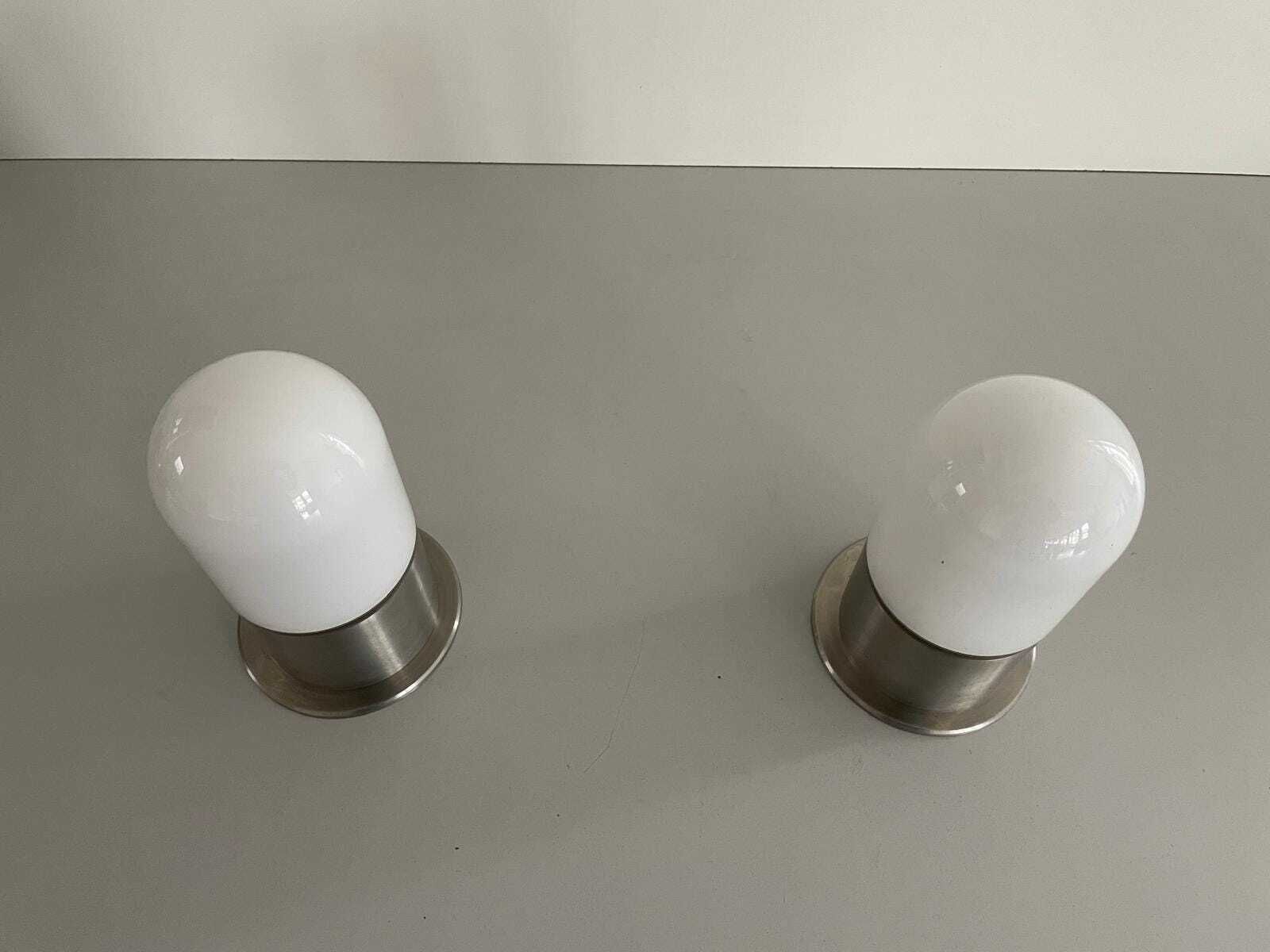photo for sale Minimal Rare Opal Glass & Grey Metal Set Of 2 Flush Mounts By Bega, 1970s Germany