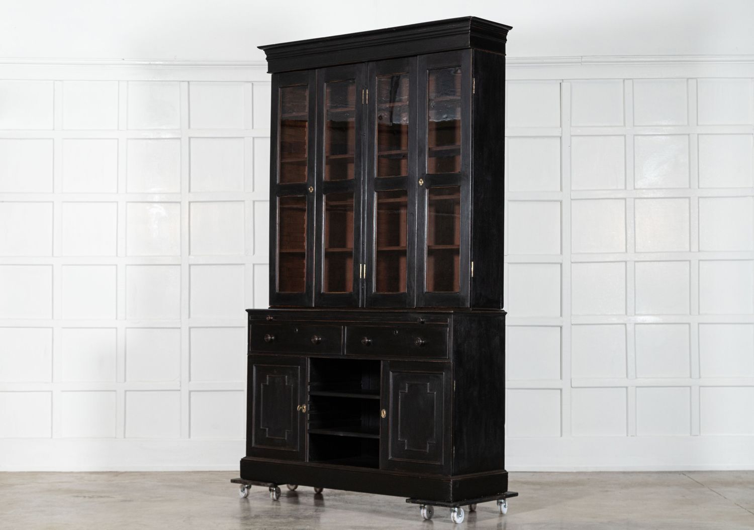 Large English 19thc Ebonised Mahogany Glazed Bookcase Secretaire photo 4543.0
