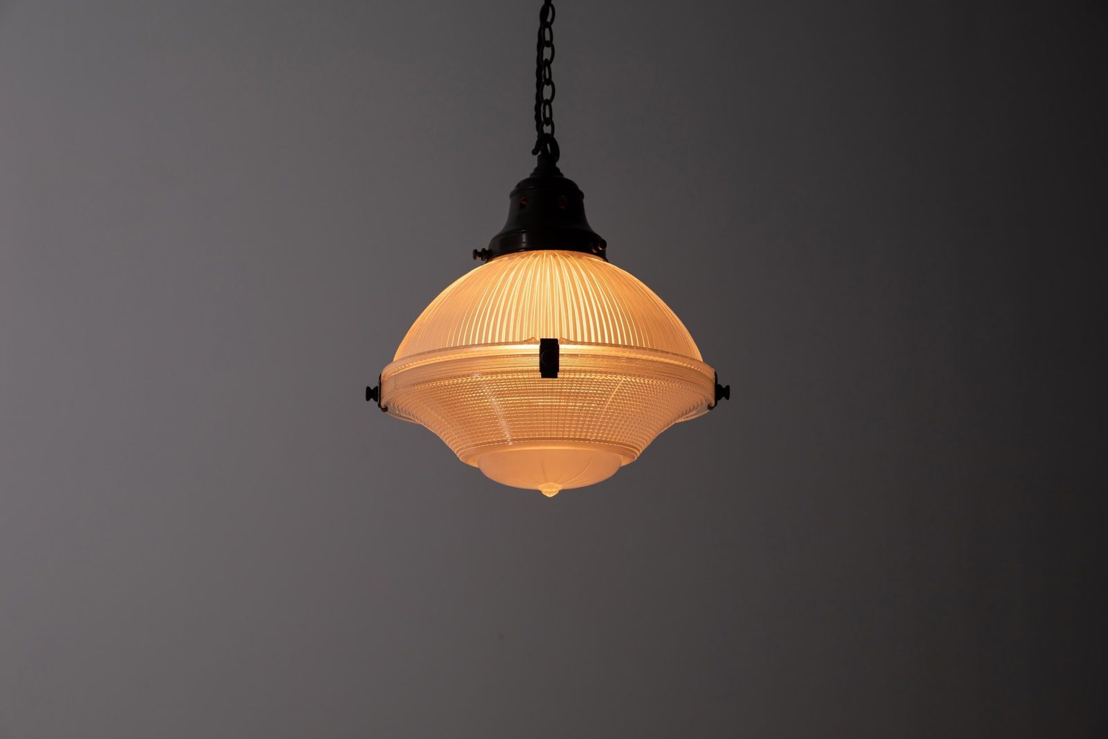 Antique Three Part Holophane 'Reflector Refractor' Pendant Light photo Lighting