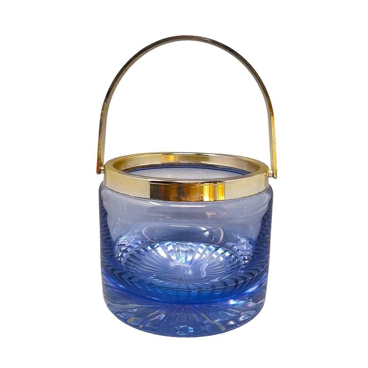 1970s Gorgeous Blue Ice Bucket In Crystal By L.A.C.S. Made In Italy.