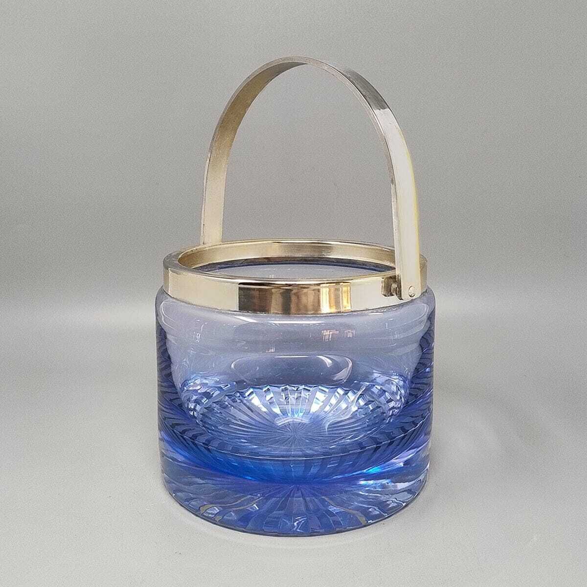 1970s Gorgeous Blue Ice Bucket In Crystal By L.A.C.S. Made In Italy. photo Home Decor