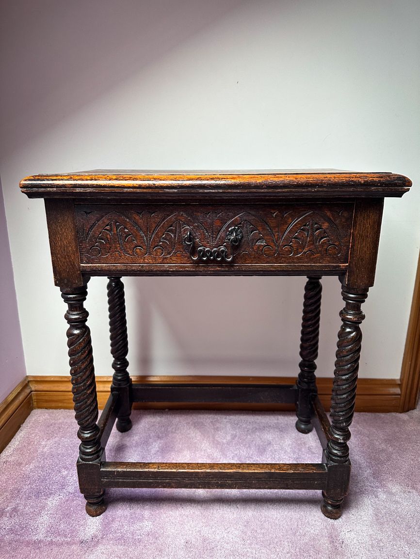 Charles II Oak Lowboy Writing Desk With Original Handles And Drawer photo Furniture