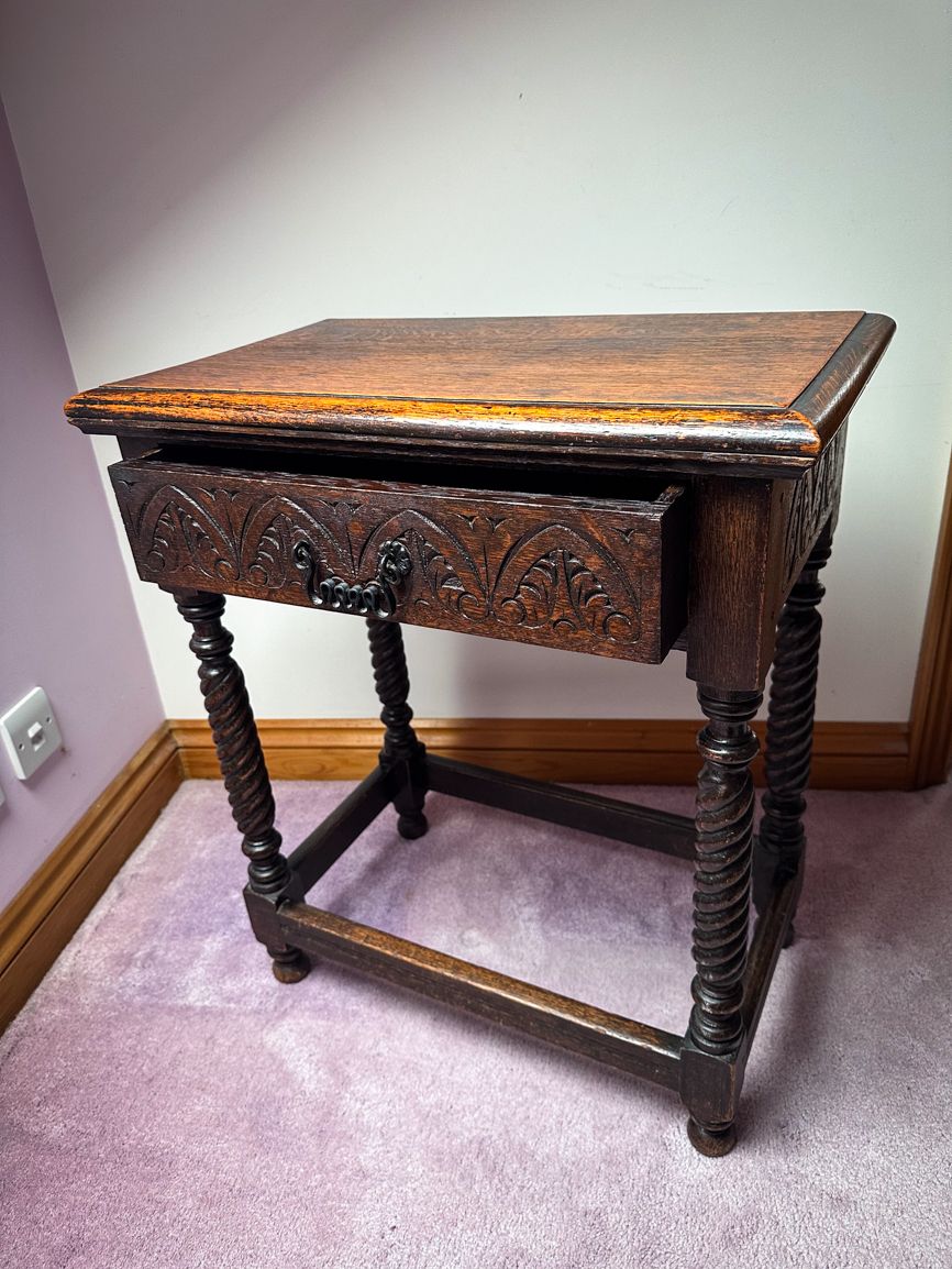 Charles II Oak Lowboy Writing Desk With Original Handles And Drawer photo vintage