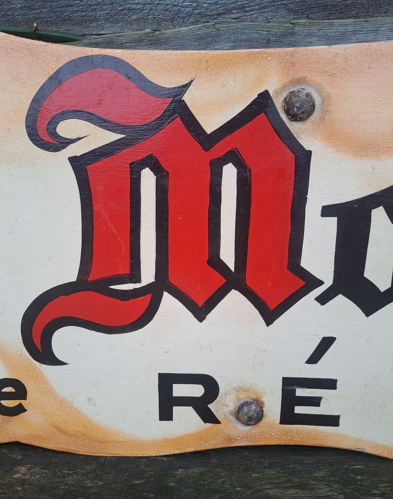 Vintage French Café Restaurant Wooden Wine Sign photo for sale