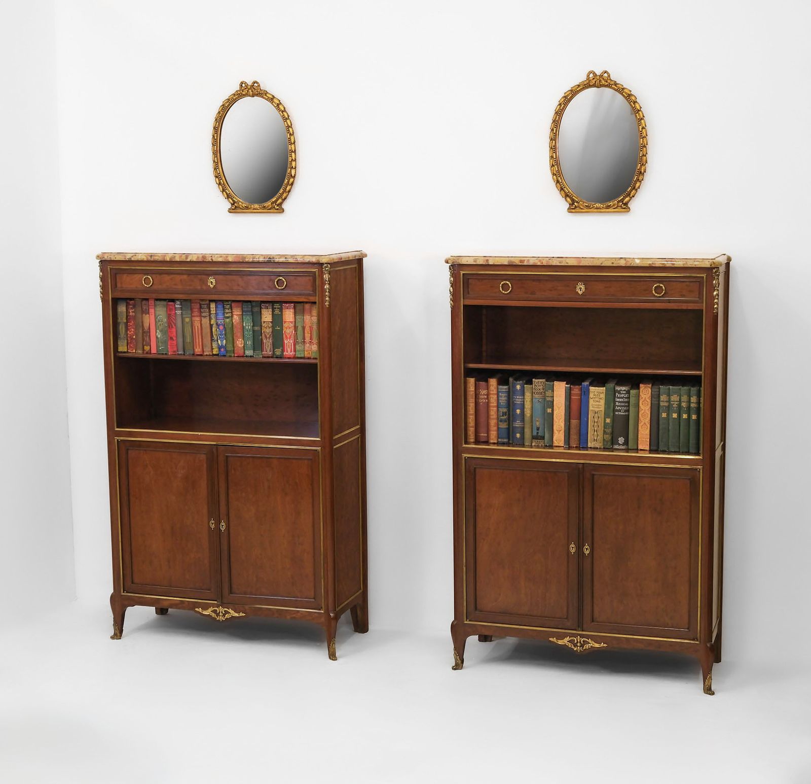 Pair Of L'escalier De Cristal Paris Plum Pudding & Gilt Bronze Bookcases Louis XVI Style C1890