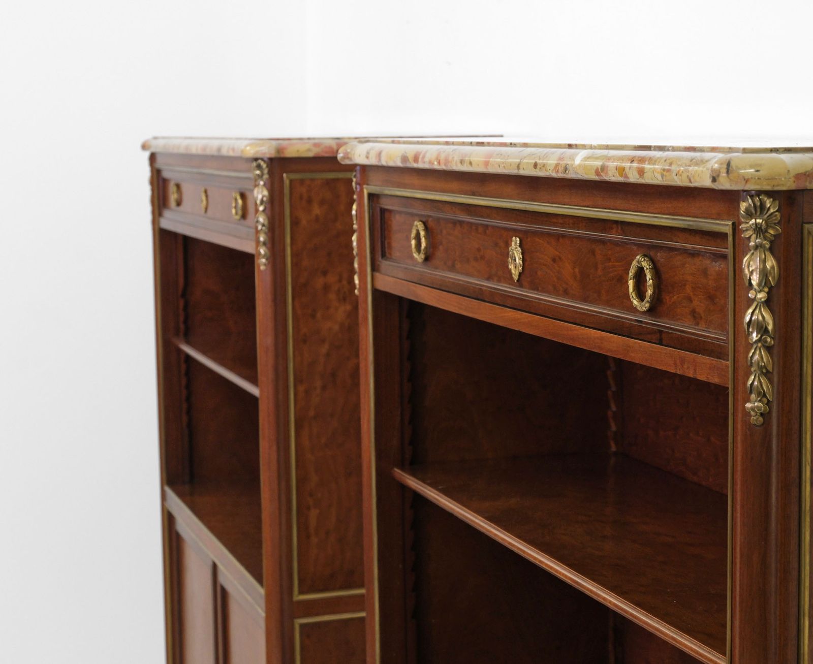 Pair Of L'escalier De Cristal Paris Plum Pudding & Gilt Bronze Bookcases Louis XVI Style C1890 photo for sale