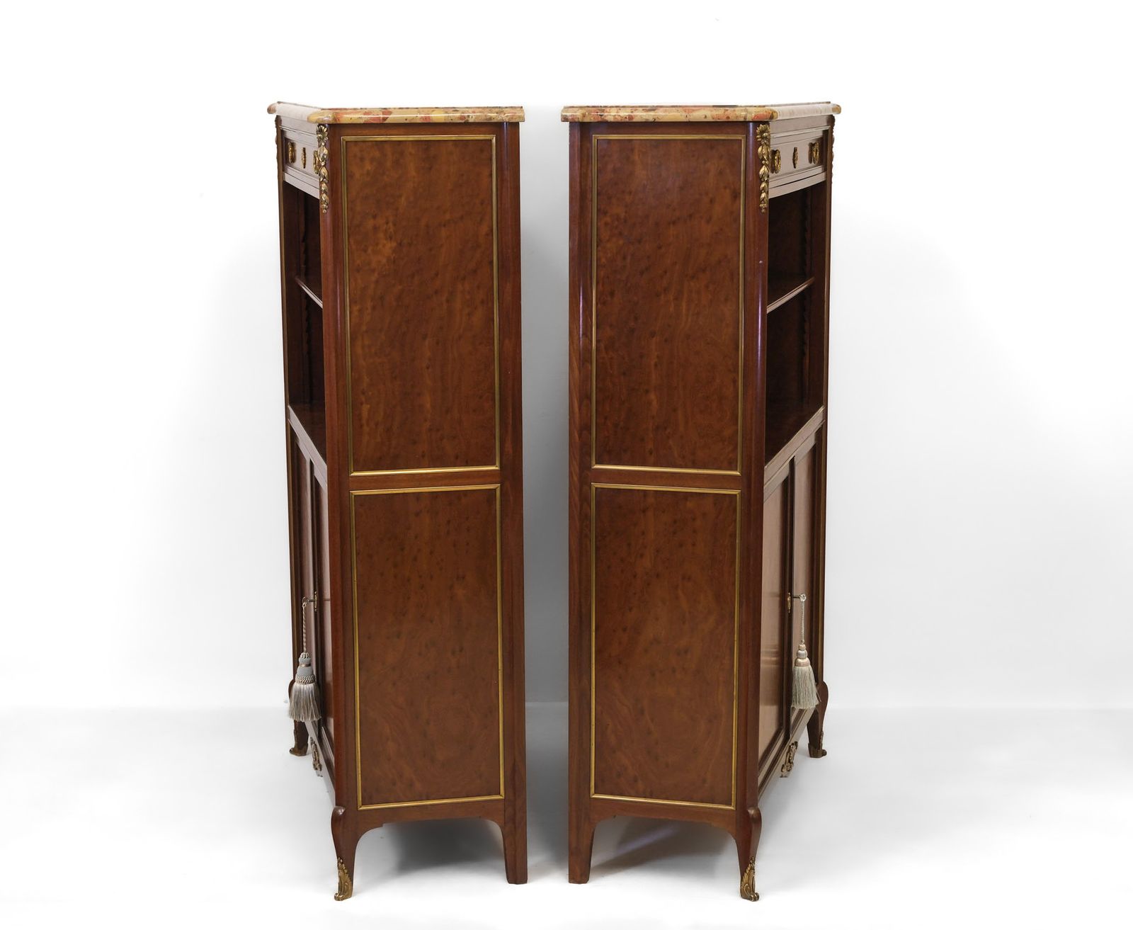 photo buy Pair Of L'escalier De Cristal Paris Plum Pudding & Gilt Bronze Bookcases Louis XVI Style C1890