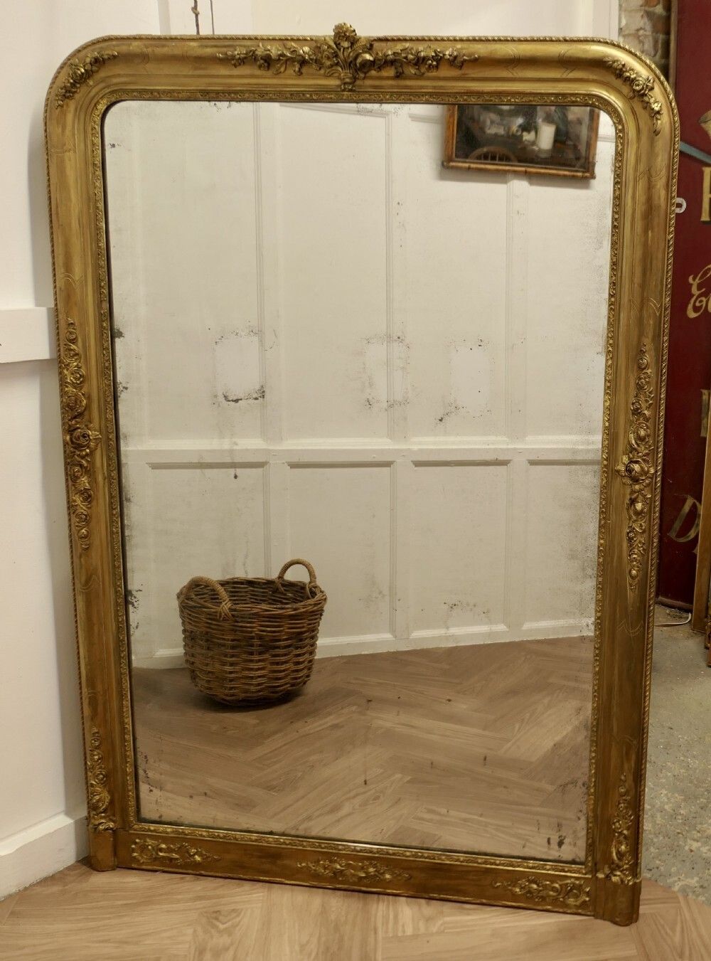 French 19th Century Louis Philippe Shabby Gilt Mirror photo Home Decor