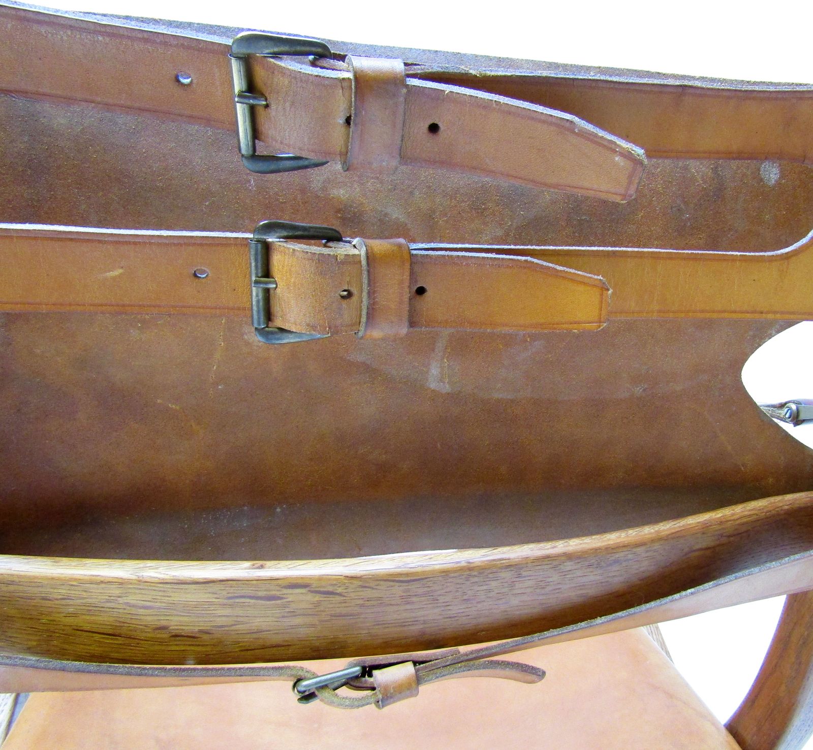 photo buy Two 1950s Danish Safari Chairs In Oak & Hide Leather By Poul Hundevad