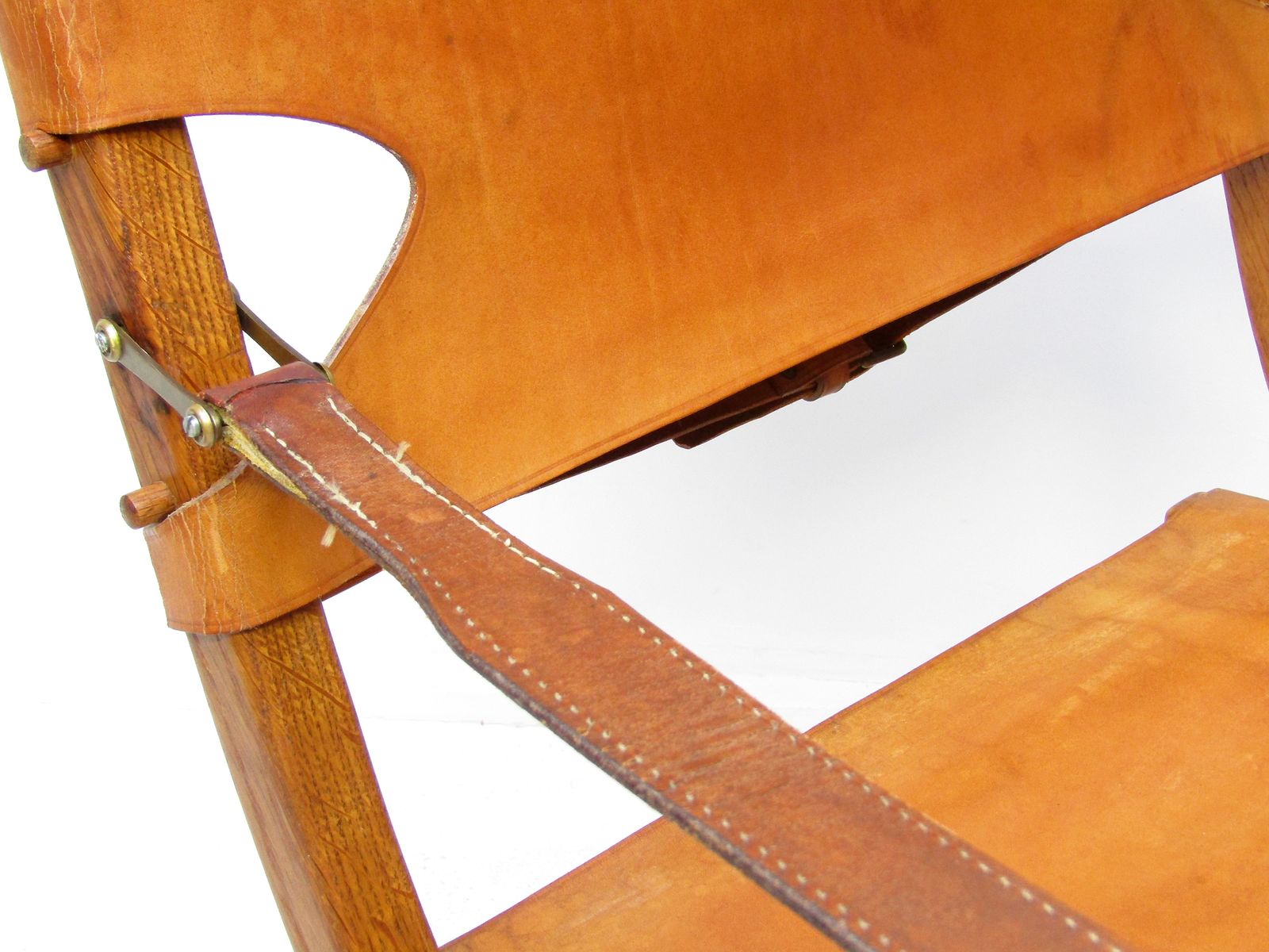 Furniture Two 1950s Danish Safari Chairs In Oak & Hide Leather By Poul Hundevad photo