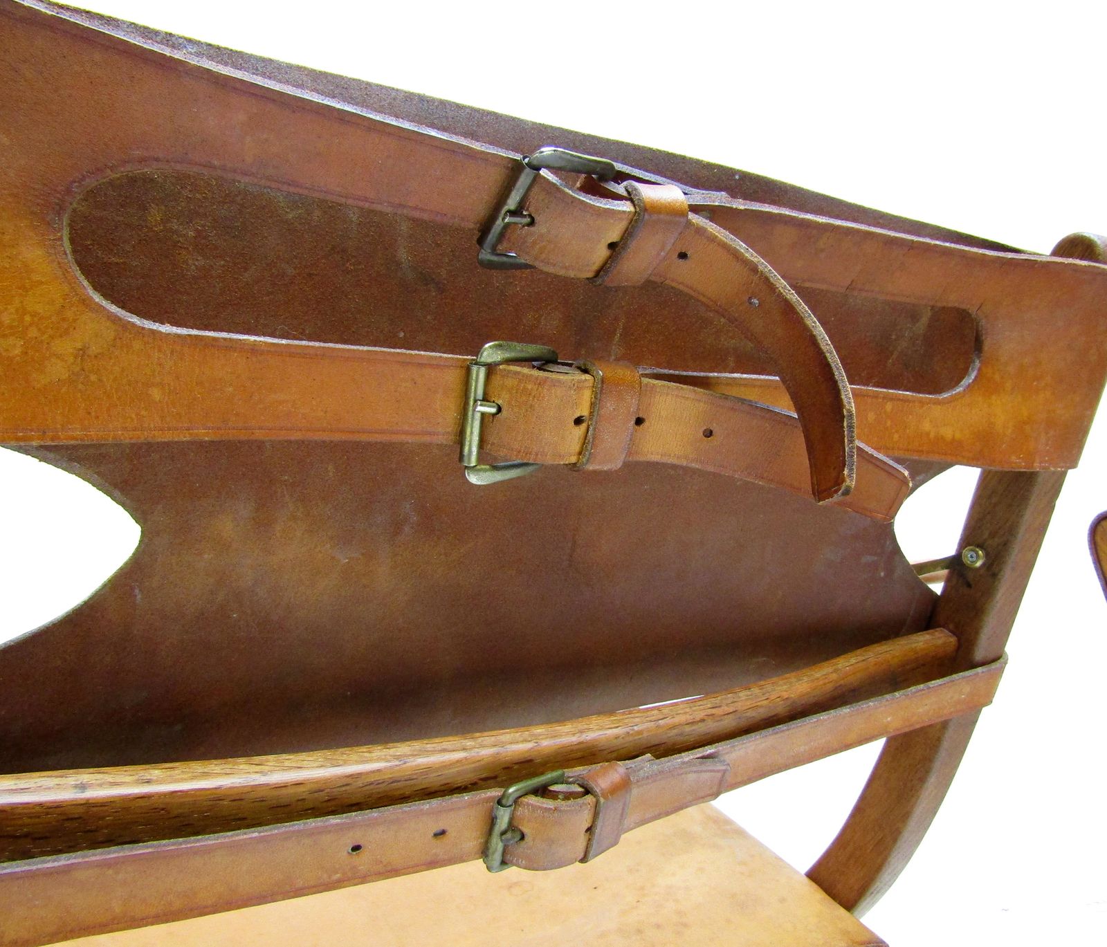 4950.0 Two 1950s Danish Safari Chairs In Oak & Hide Leather By Poul Hundevad photo