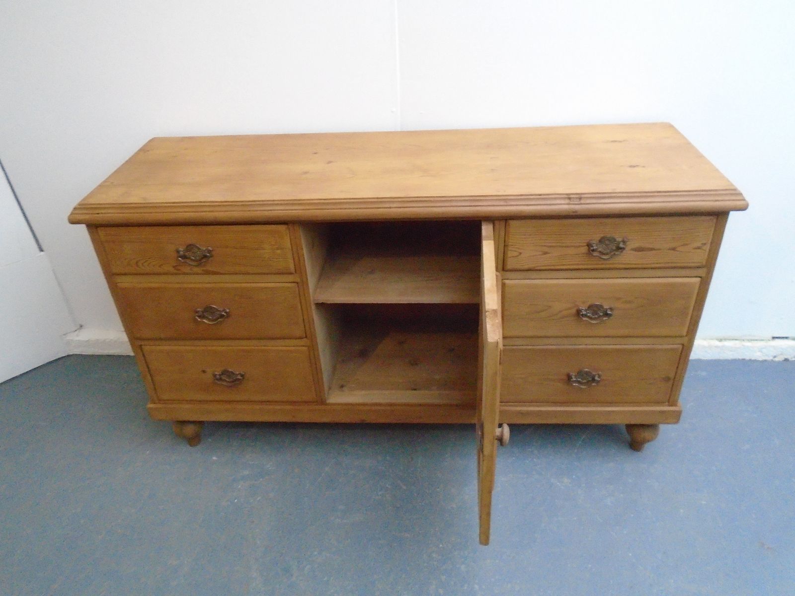 photo for sale A Superb 6 Drawer Victorian Pine Waxed Dresser Base / Tv Stand