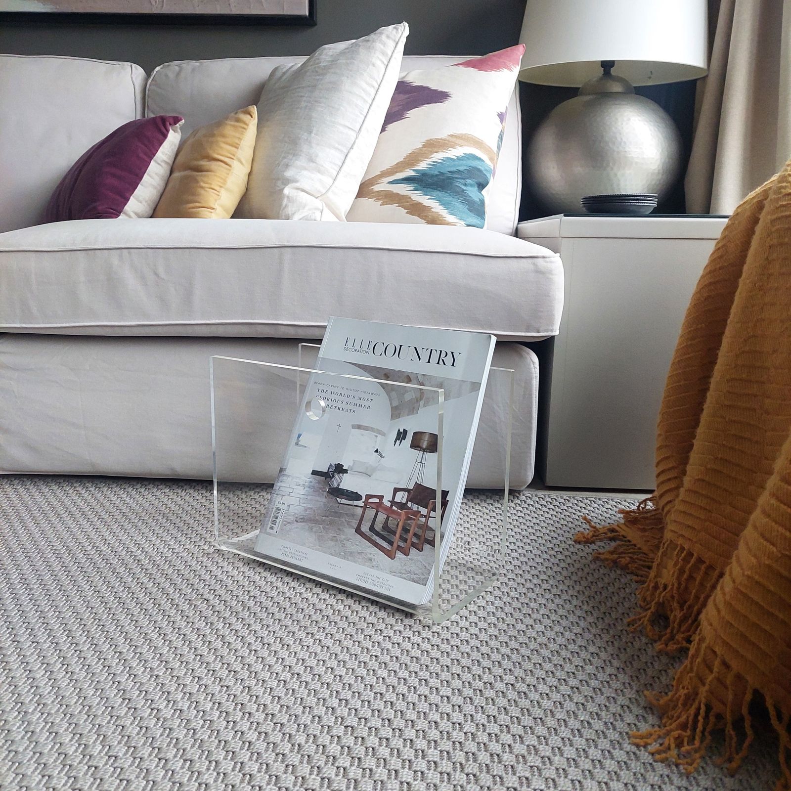 Mid Century  Lucite Acrylic Glass Magazine Rack Plexiglass Holder, 70s photo furniture