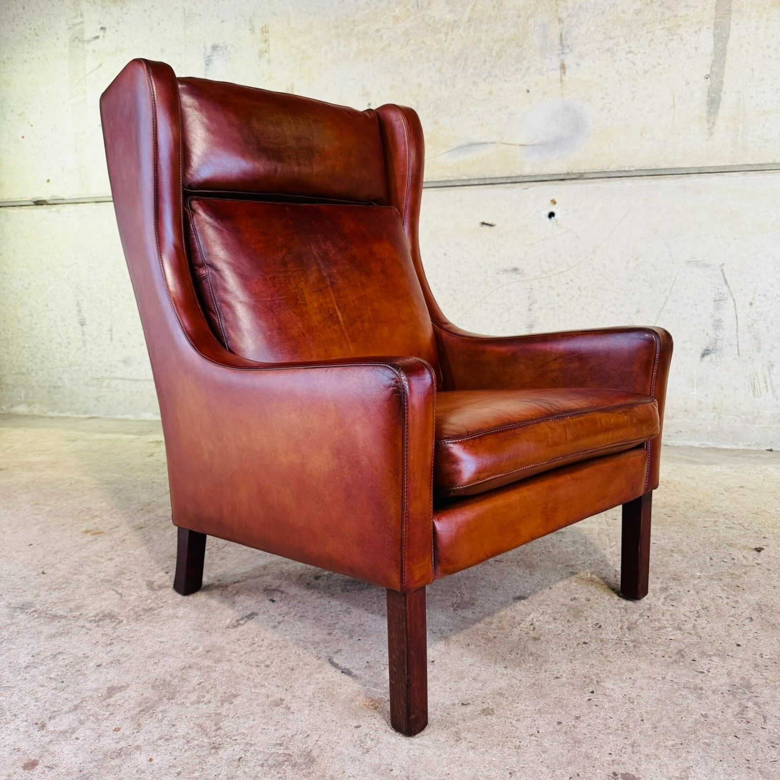 Vintage 70s Danish Highback Tan Leather Chair – Sleek Design #A photo buy