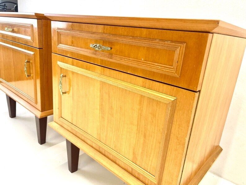Pair Of Nightstands / Vintage Bedside Table / Wooden Night Table / Storage Tables / Bedroom Furniture 60s/ Bedside Cabinets photo for sale