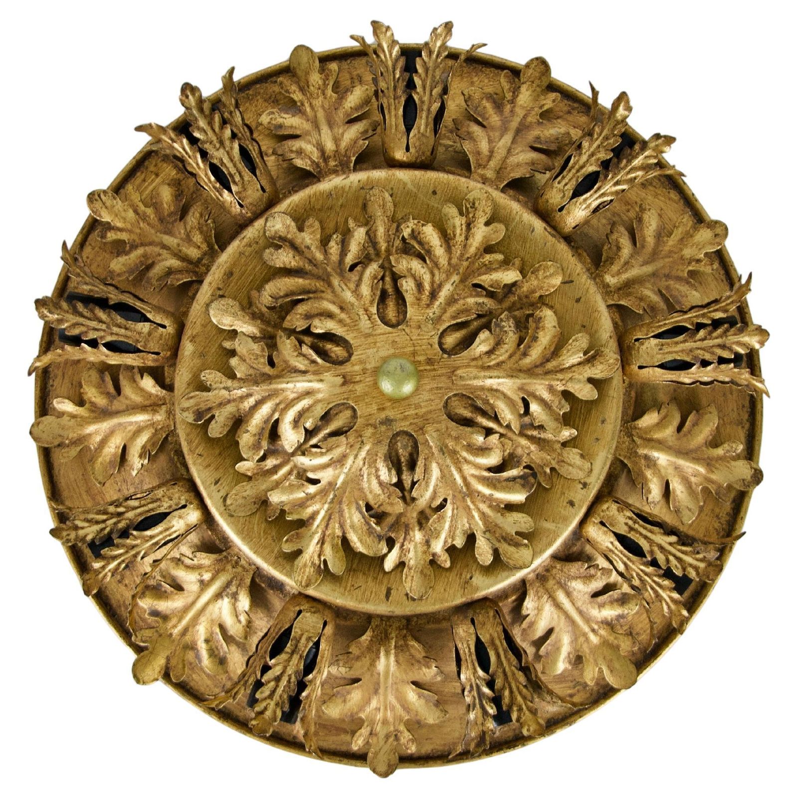 Large Golden Florentine Flower Shape Flush Mount By Banci Firenze, Italy, 1970s