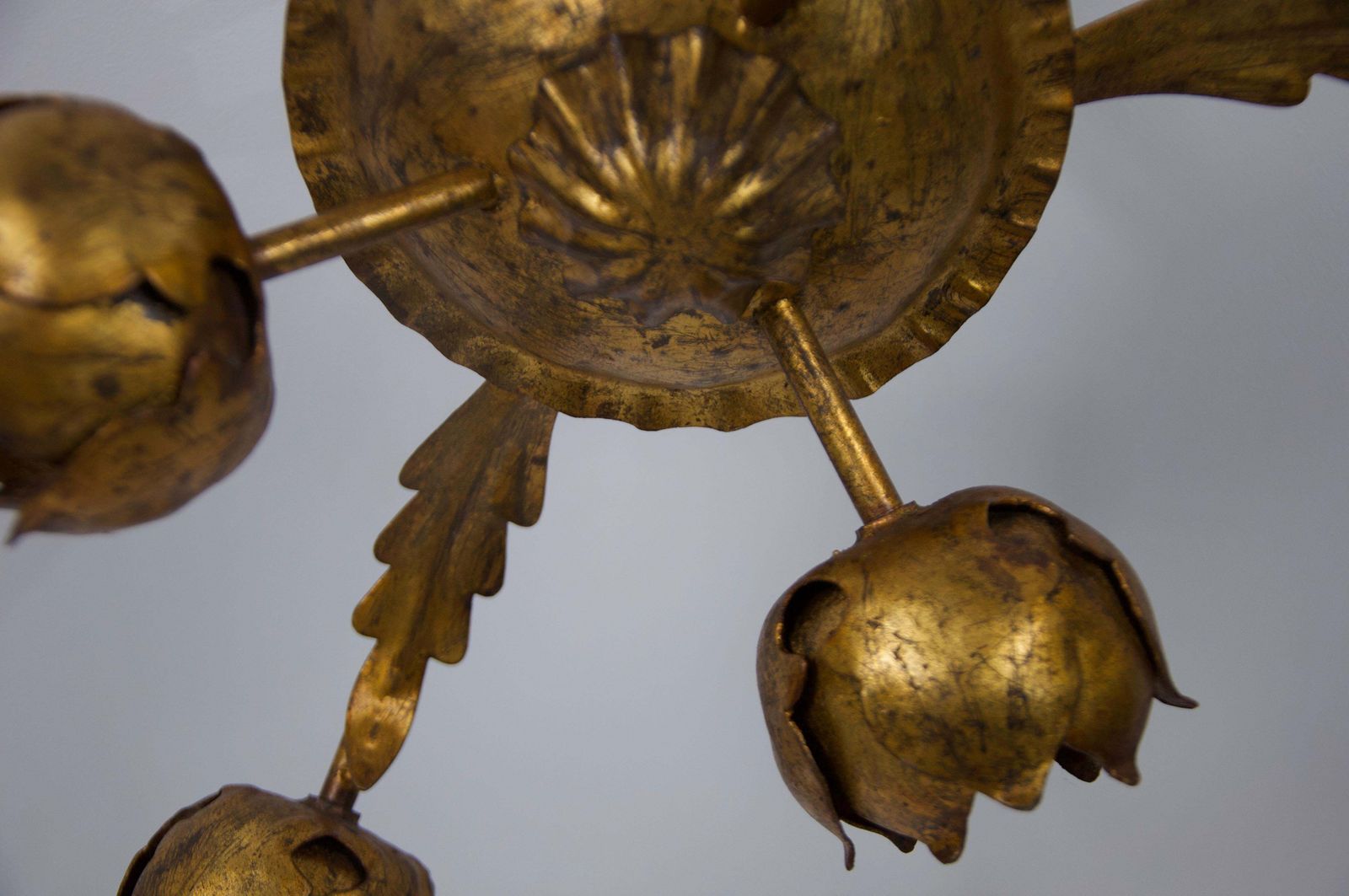 Large Golden Florentine Flower Shape Ceiling Lamp, Italy, 1970s photo buy