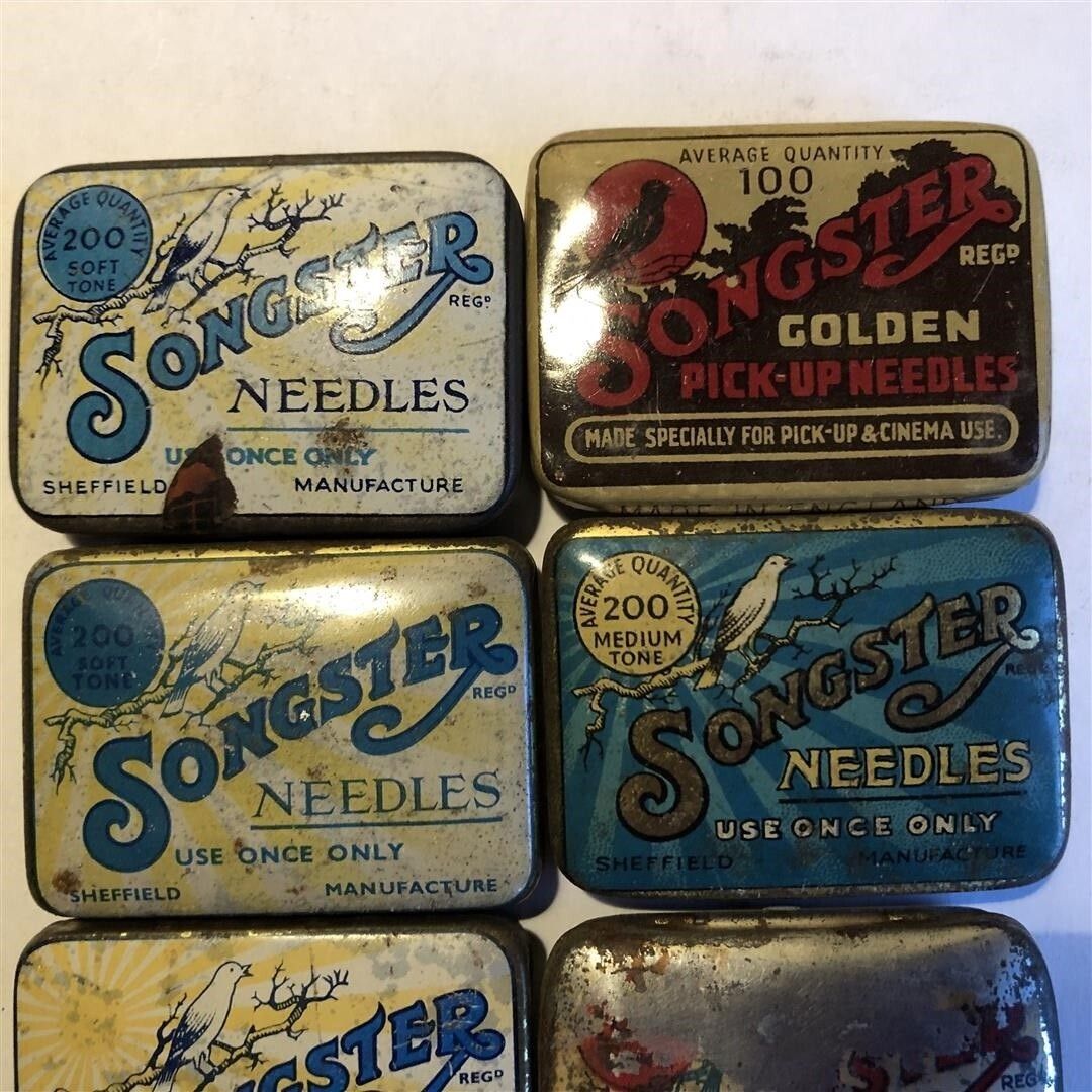 Eleven Antique Little Metal Gramophone Needle Tins Songster And Hmv photo Home Decor