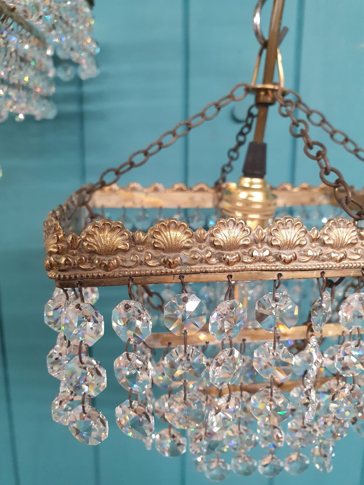 Early 20th Century Pair Of Square Chandeliers With Drips 8" photo Lighting