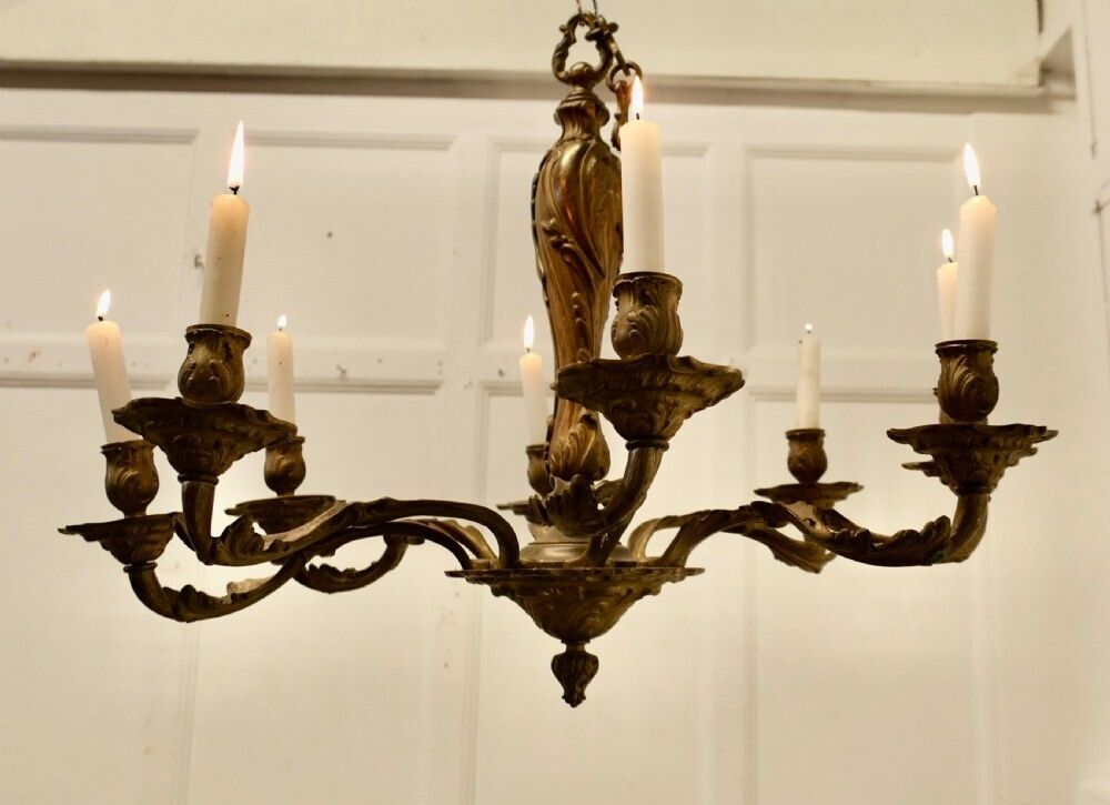 A French Gilded Brass 8 Branch Rococo Chandelier (Candelier) photo for sale