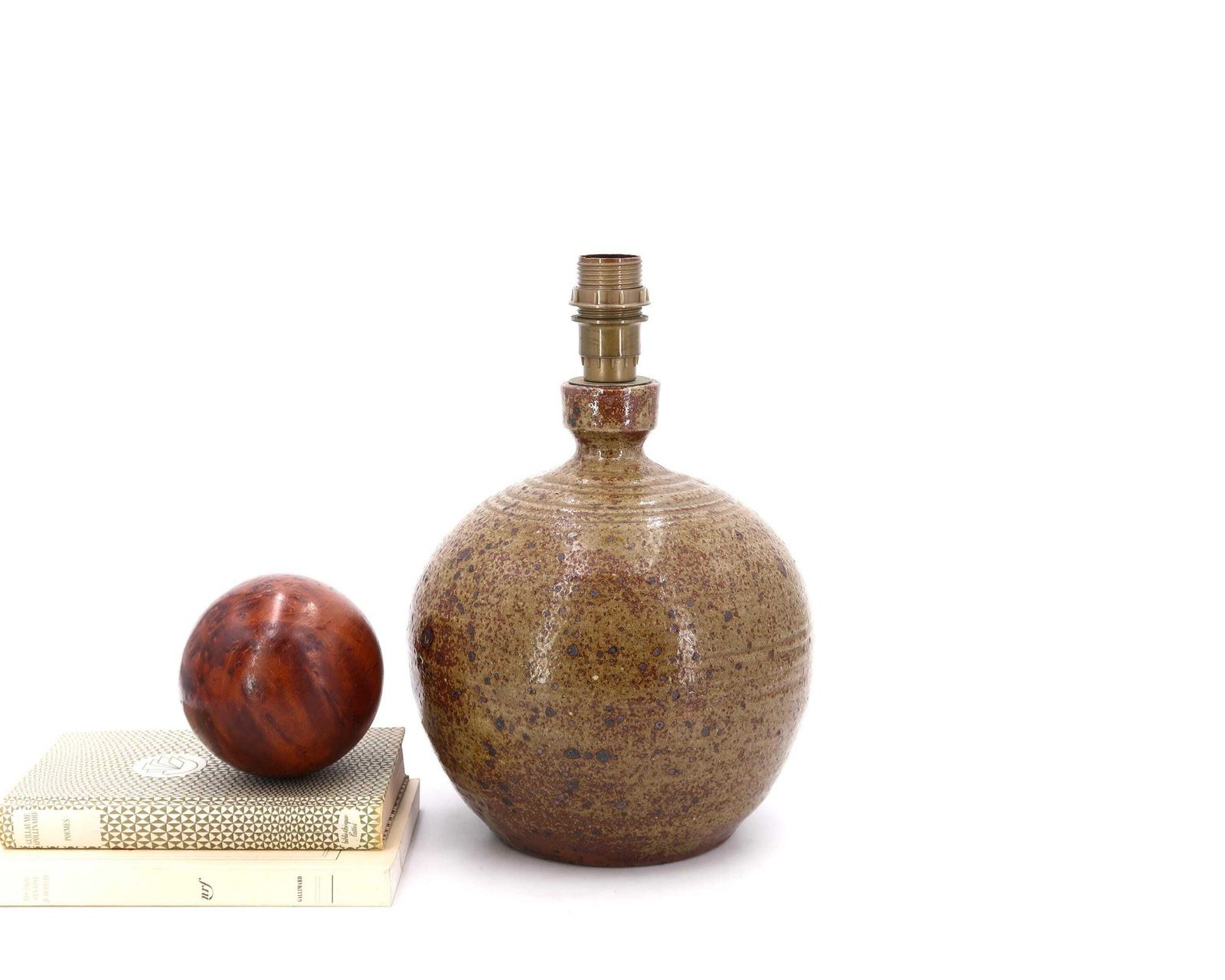 French Handmade Ceramic Table Lamp By Guy Baudat, 1970s / Brown, Wabi Sabi Stoneware, Country photo 513.0