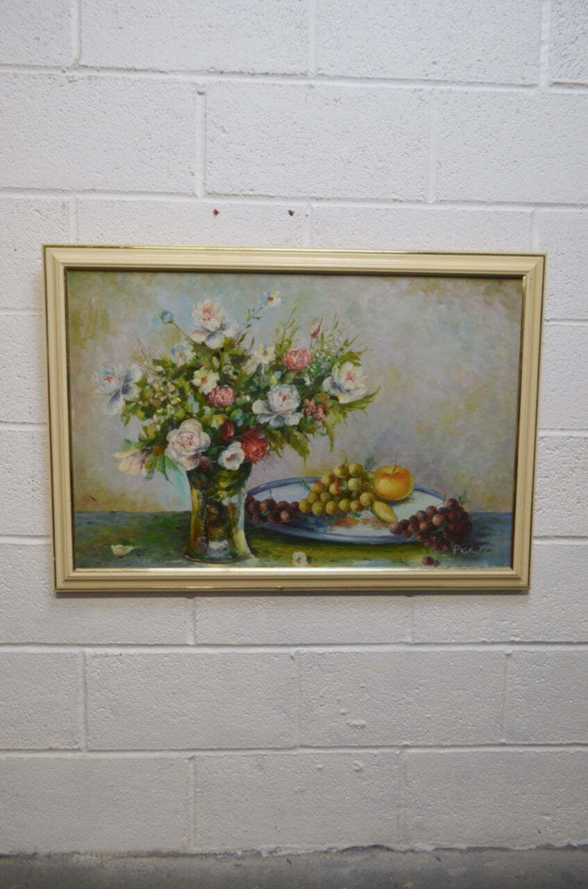 Vintage Still Life Oil On Canvas   P.Kelland