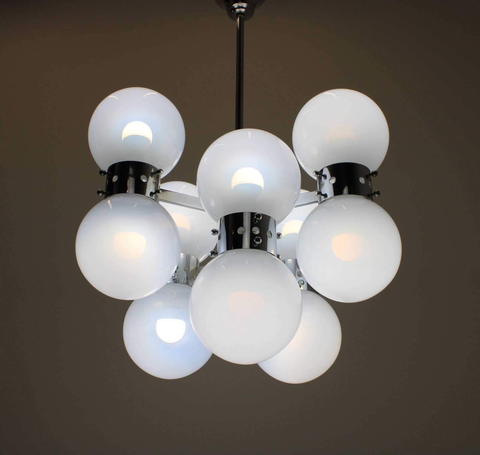 Vintage Murano Chandelier Carlo Nason For Mazzega / Chandelier Sputnik Style / Chrome And Glass Chandelier / Elegant Ceiling Lamp photo Lighting