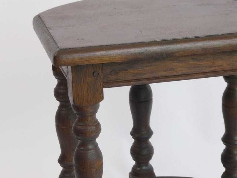 Antique Wooden Bobbin Half Moon Side Table, Carved Plant Stand Table, Farmhouse Decor photo vinterior