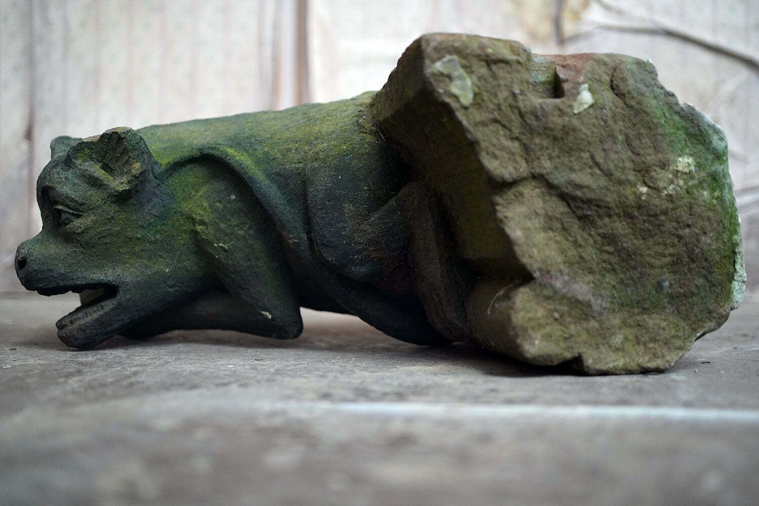 photo buy A Rare Medieval Period Carved Stone Grotesque Holding A Coconut C.1300 1400
