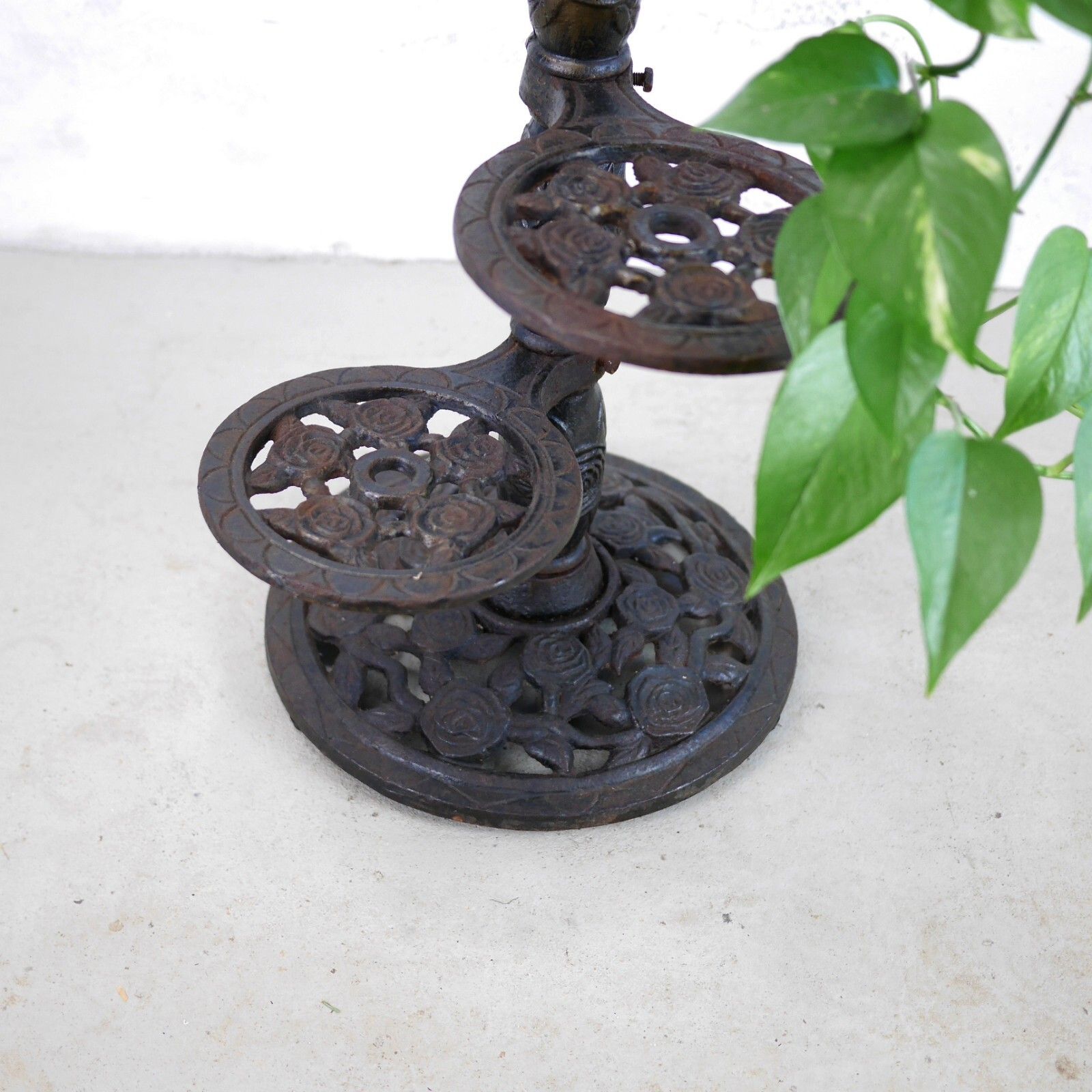 Vintage Adjustable Cast Iron 3 Tier Plant Stand Floral #102788 photo for sale