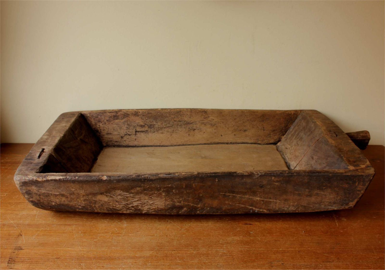 Antique French Wooden Dough Trough. Large Hand Carved Rustic Wood Bowl. photo for sale