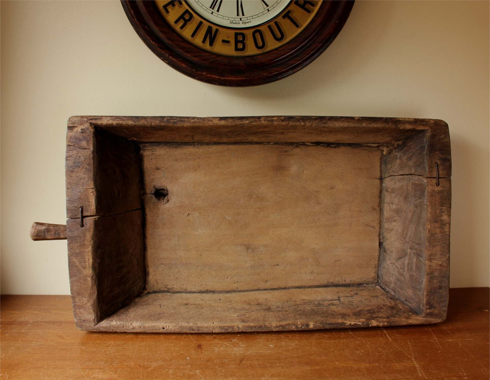 Antique French Wooden Dough Trough. Large Hand Carved Rustic Wood Bowl. photo buy