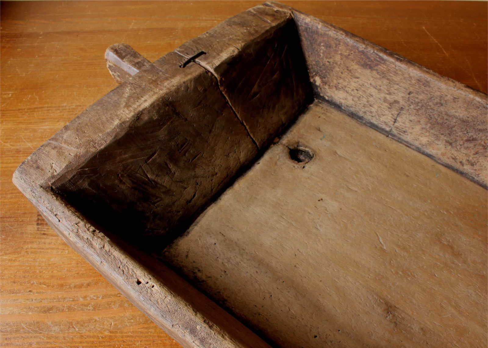 photo furniture Antique French Wooden Dough Trough. Large Hand Carved Rustic Wood Bowl.