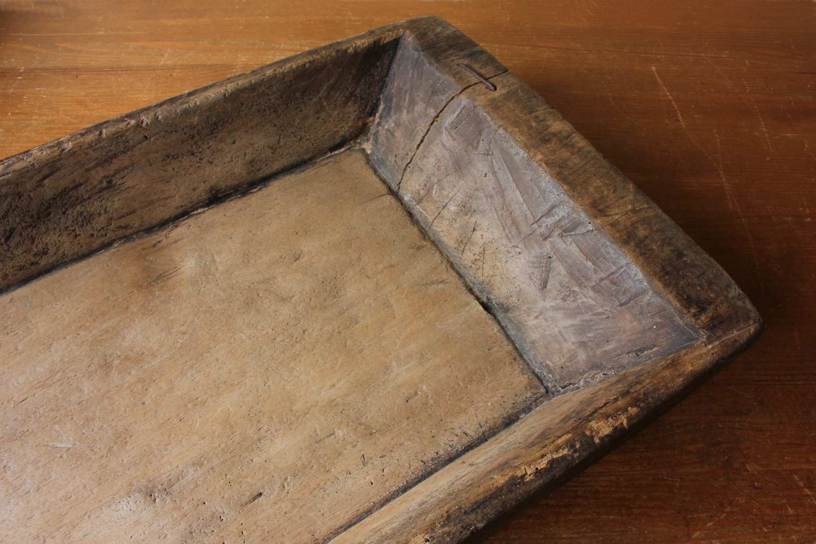 photo for sale Antique French Wooden Dough Trough. Large Hand Carved Rustic Wood Bowl.