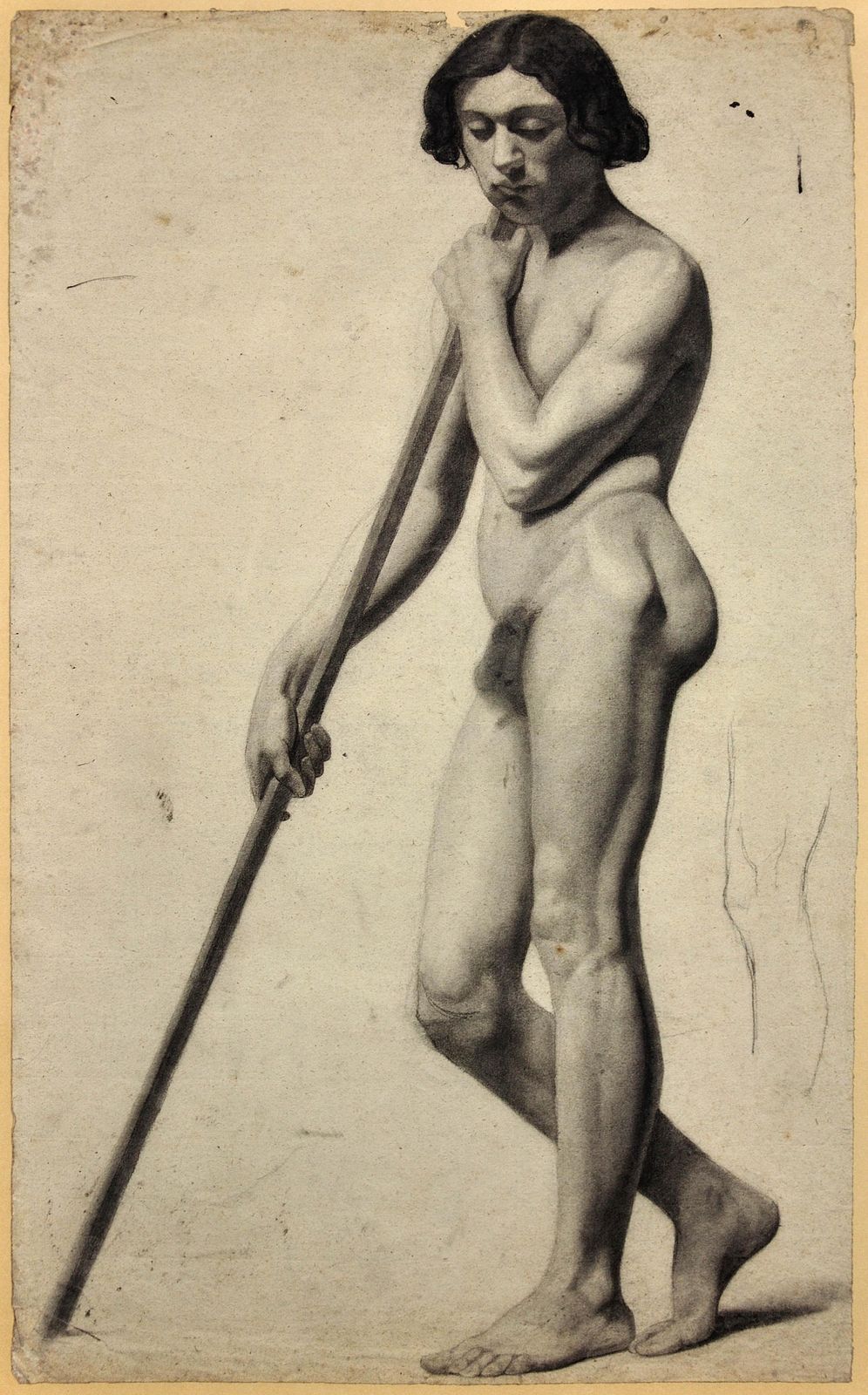 Henry Arthur Roberts 1819 To 1900. Pre Second Republic French Period Academic Life Study Of A Male Nude Carrying A Staff. Framed 1840s Drawing. photo furniture