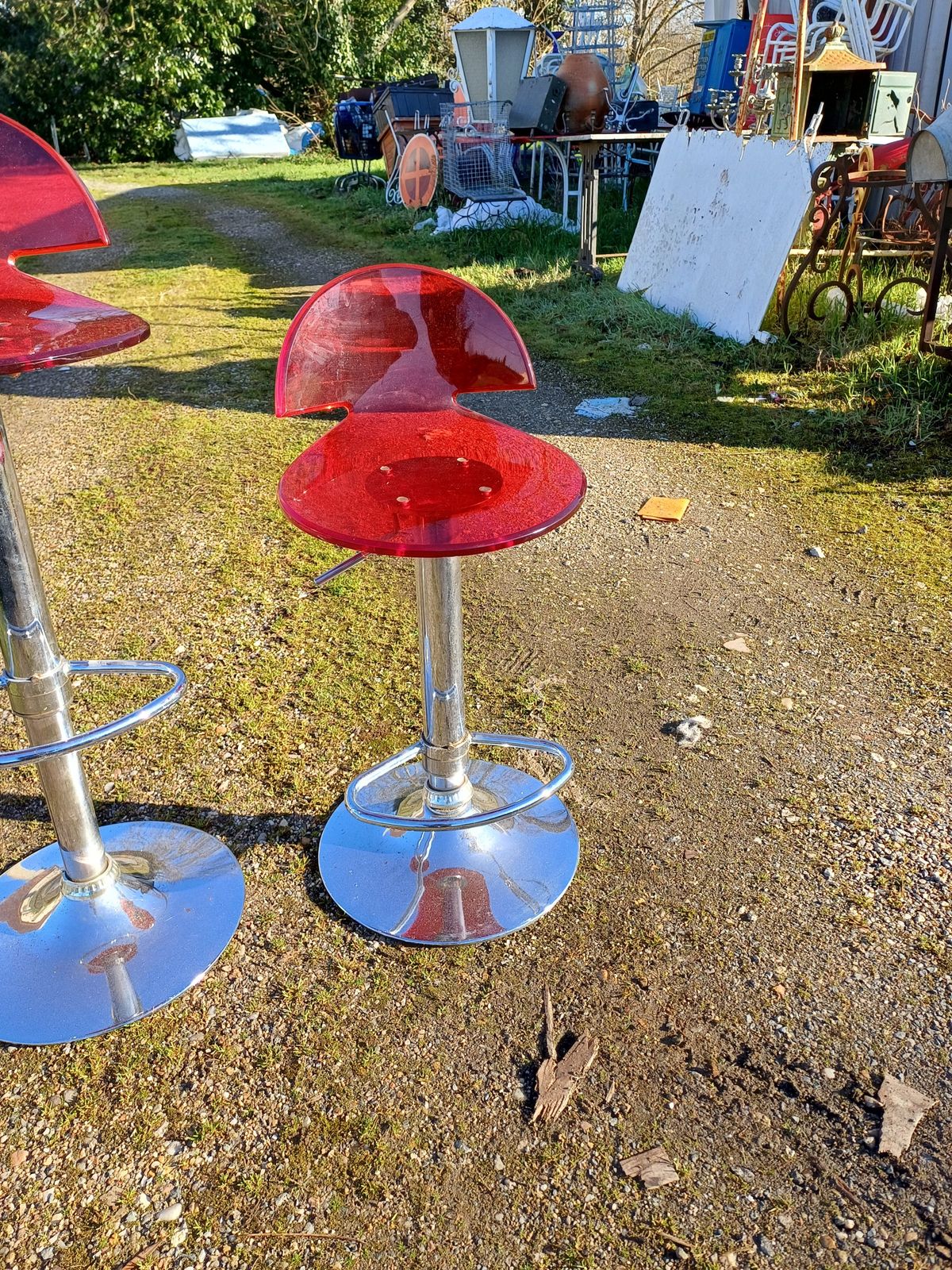 Pair Of Vintage Chrome And Plastic Stools photo vinterior
