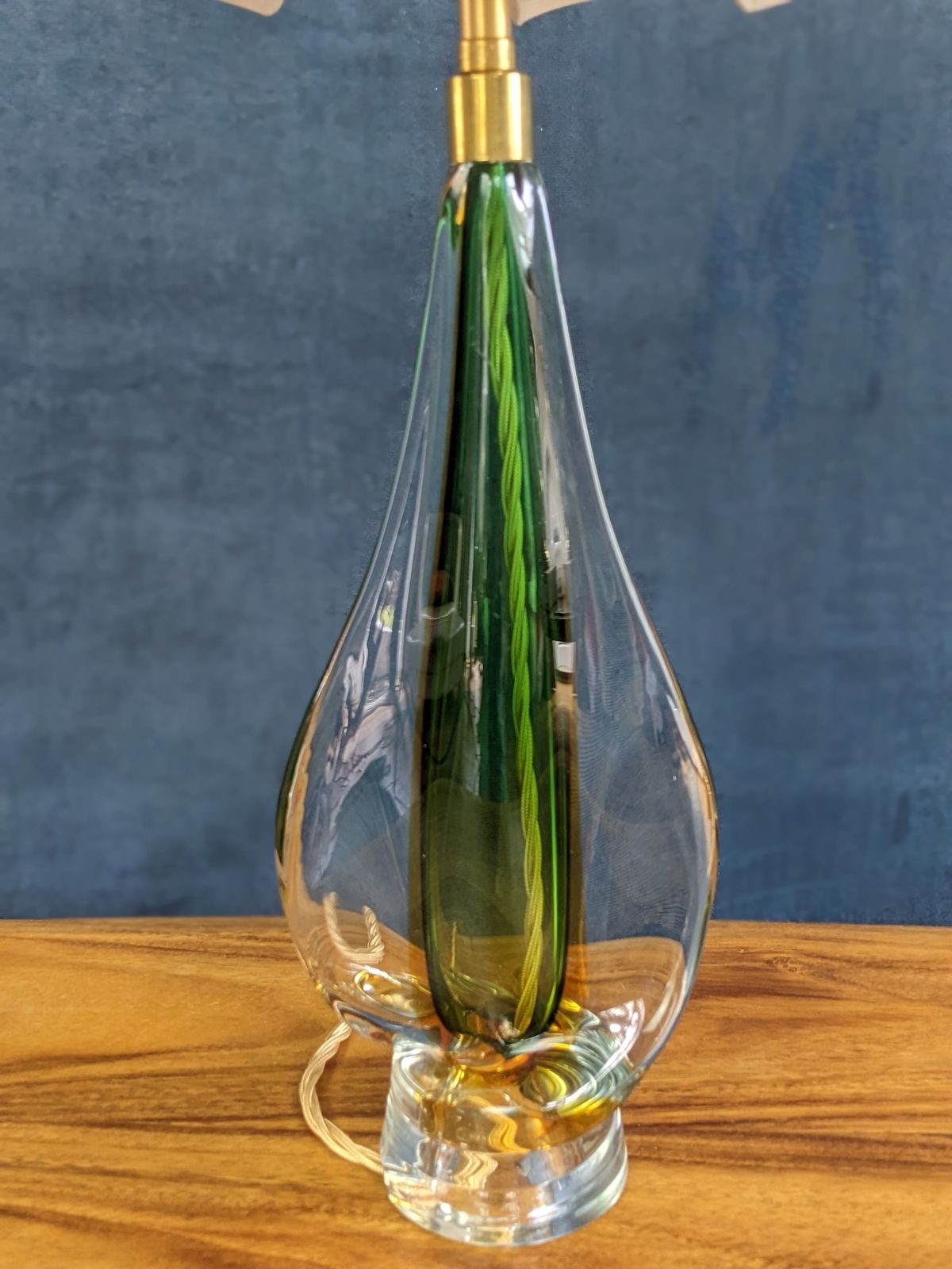Mid Century Modern 1950s Murano Sommerso Green Amber Uranium Glass Table Lamp Flavio Poli photo for sale