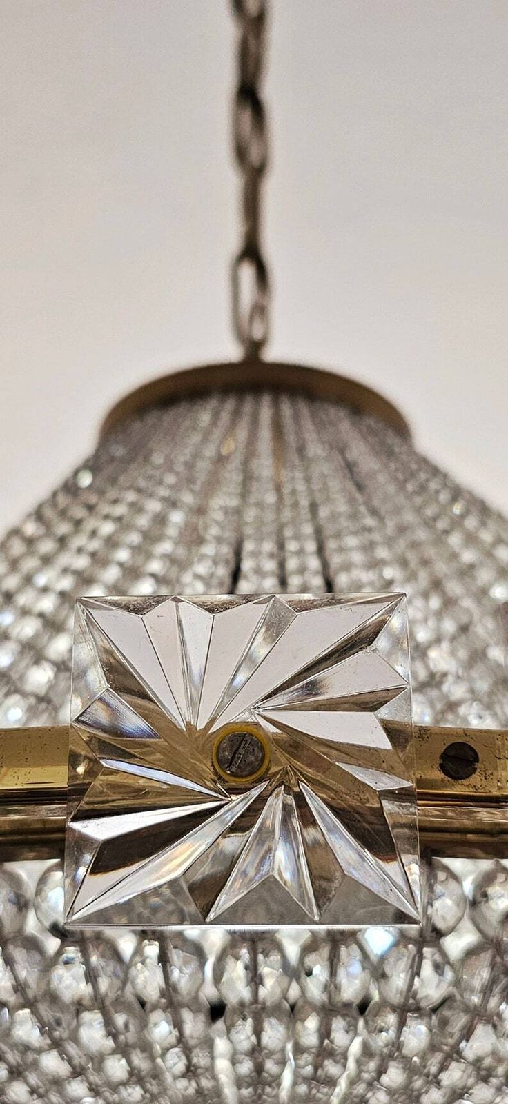 Extremely Rare Brass Ufo Chandelier With Faceted Glass Beads By J.L Lobmeyr // Swarovski Crystal Chandelier // Made In Austria In 1960s photo vinterior
