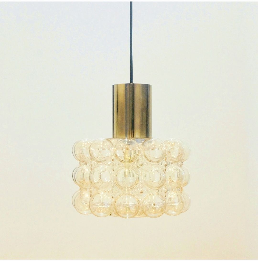 Large Mid Century Amber Bubble Glass Ceiling Light By Helena Tynell For Limburg, Germany, 1960s photo for sale