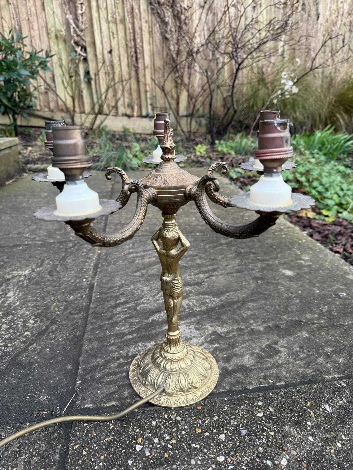 Unusual Retro Candelabra In Brass Metal With Six Bulb Holders And A Cherub Ornamental Stem   Pat Tested  Vgc photo Lighting
