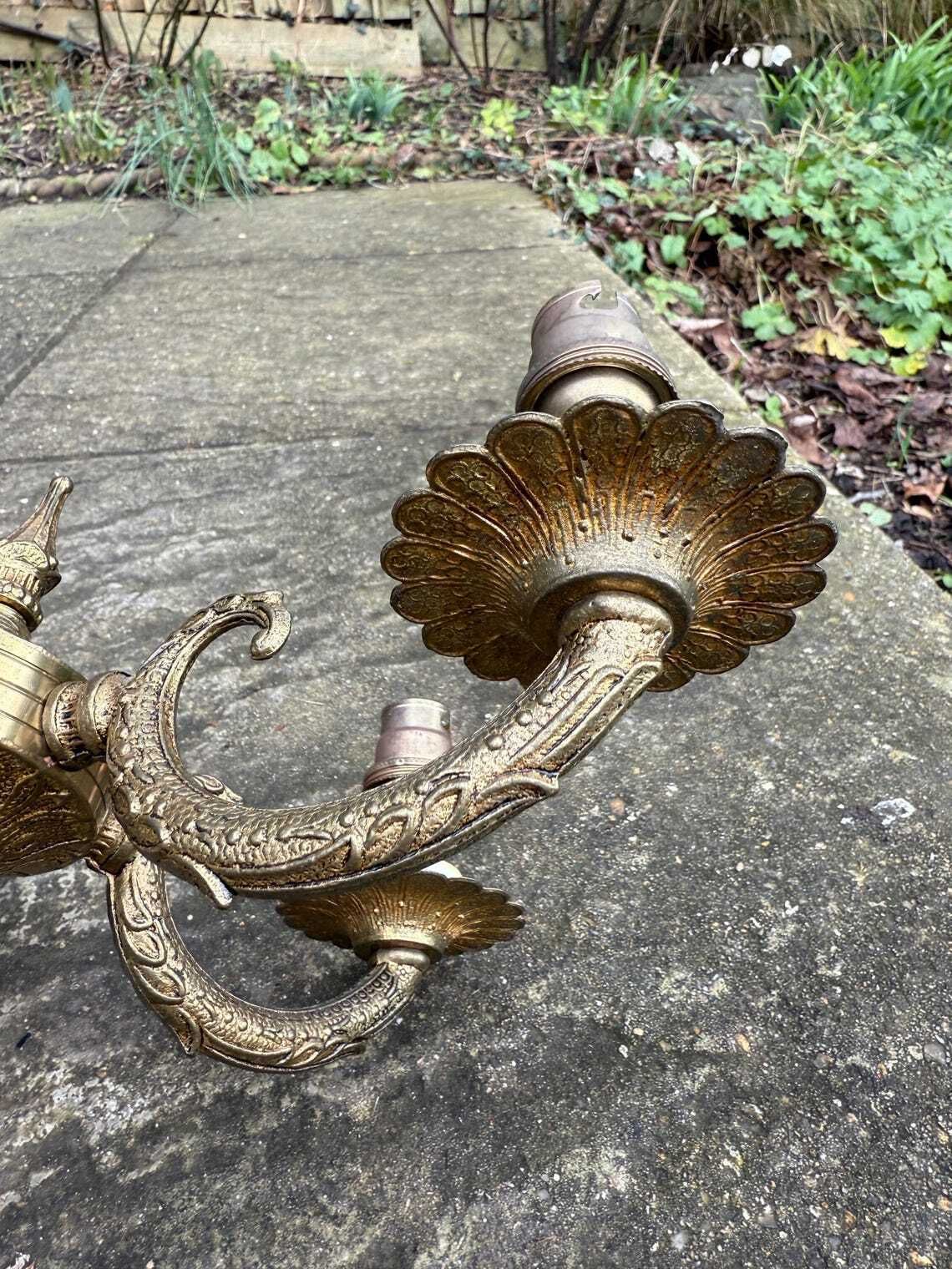 Unusual Retro Candelabra In Brass Metal With Six Bulb Holders And A Cherub Ornamental Stem   Pat Tested  Vgc photo vinterior