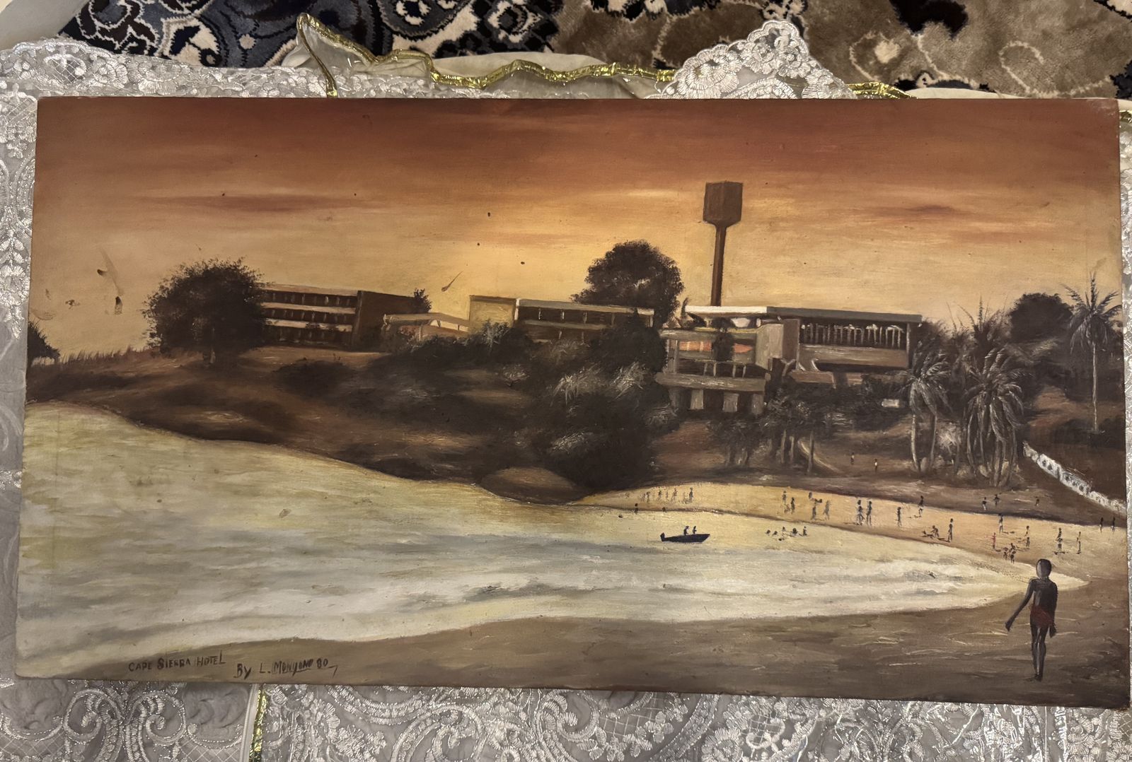 Oil Painting On Canvas By L Monyono 80 Of The Cape Sierra Hotel 35 1/2 Inches Wide By 19 Inches