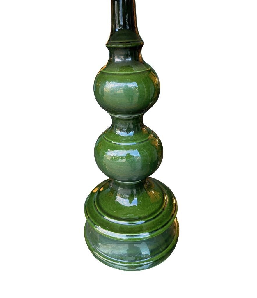 A Large French 1960s Green Glazed Ceramic Lamp With Original Hessian Shade photo 1375.0