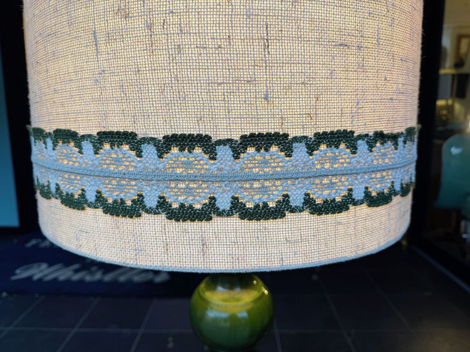 A Large French 1960s Green Glazed Ceramic Lamp With Original Hessian Shade photo buy
