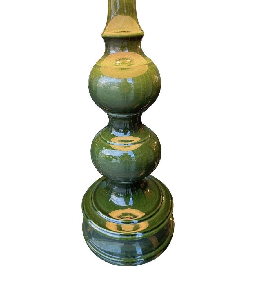 1375.0 A Large French 1960s Green Glazed Ceramic Lamp With Original Hessian Shade photo