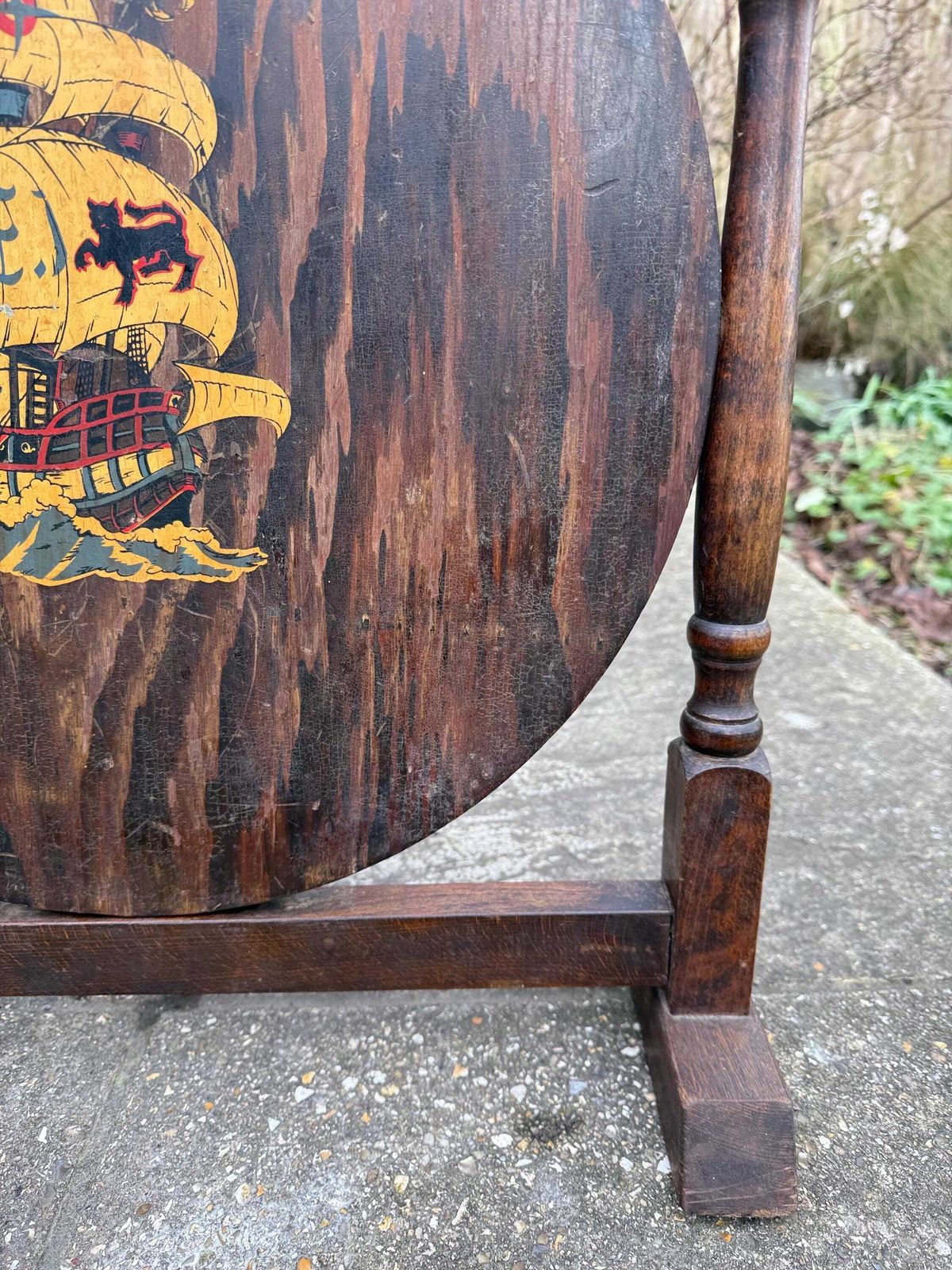 Mid Century Wooden Frame, Painted Galleon Fire Screen   Small Wooden Firescreen, Fire Guard 1900s photo buy