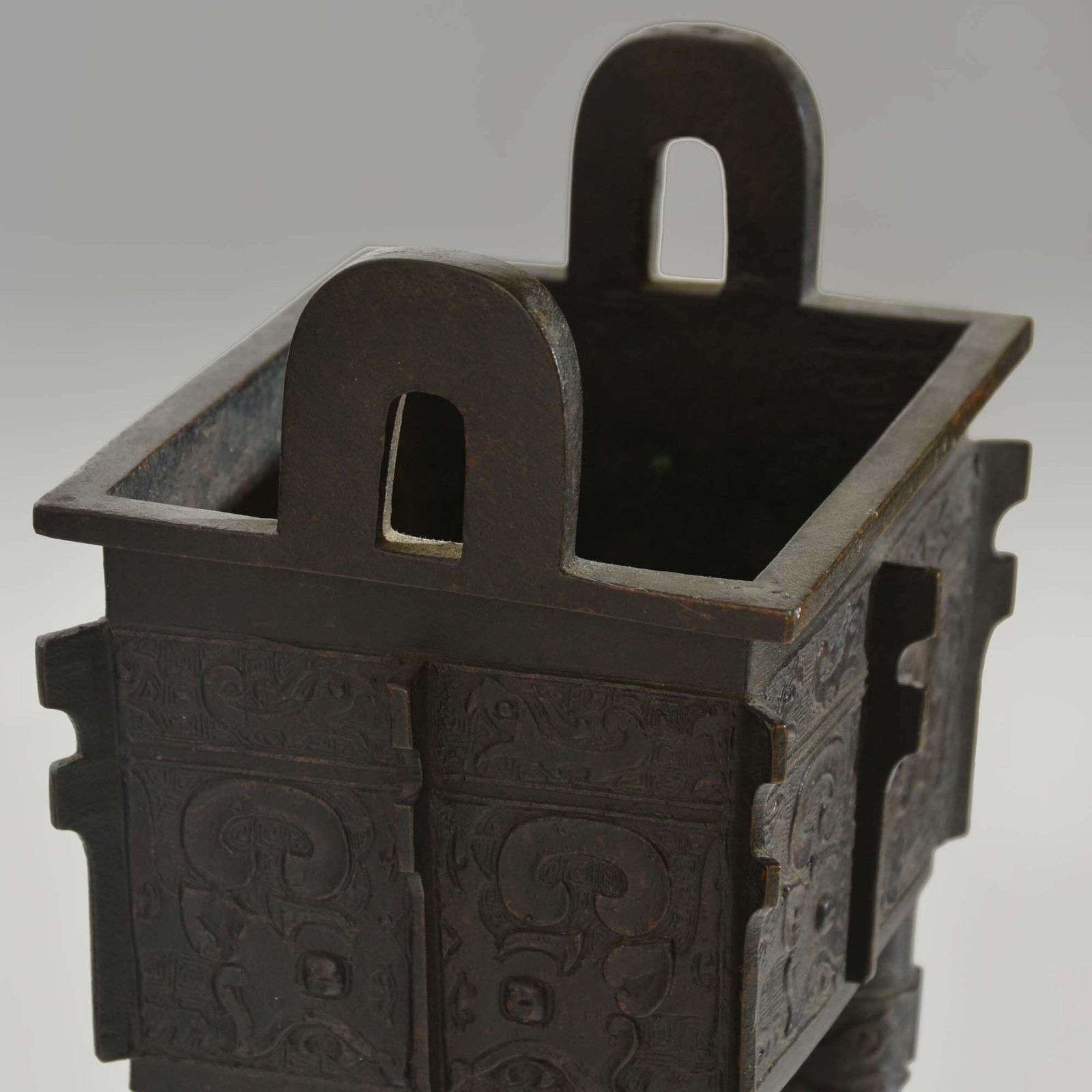 Chinese Bronze Sacrificial Vessel, Or Fangding photo vintage
