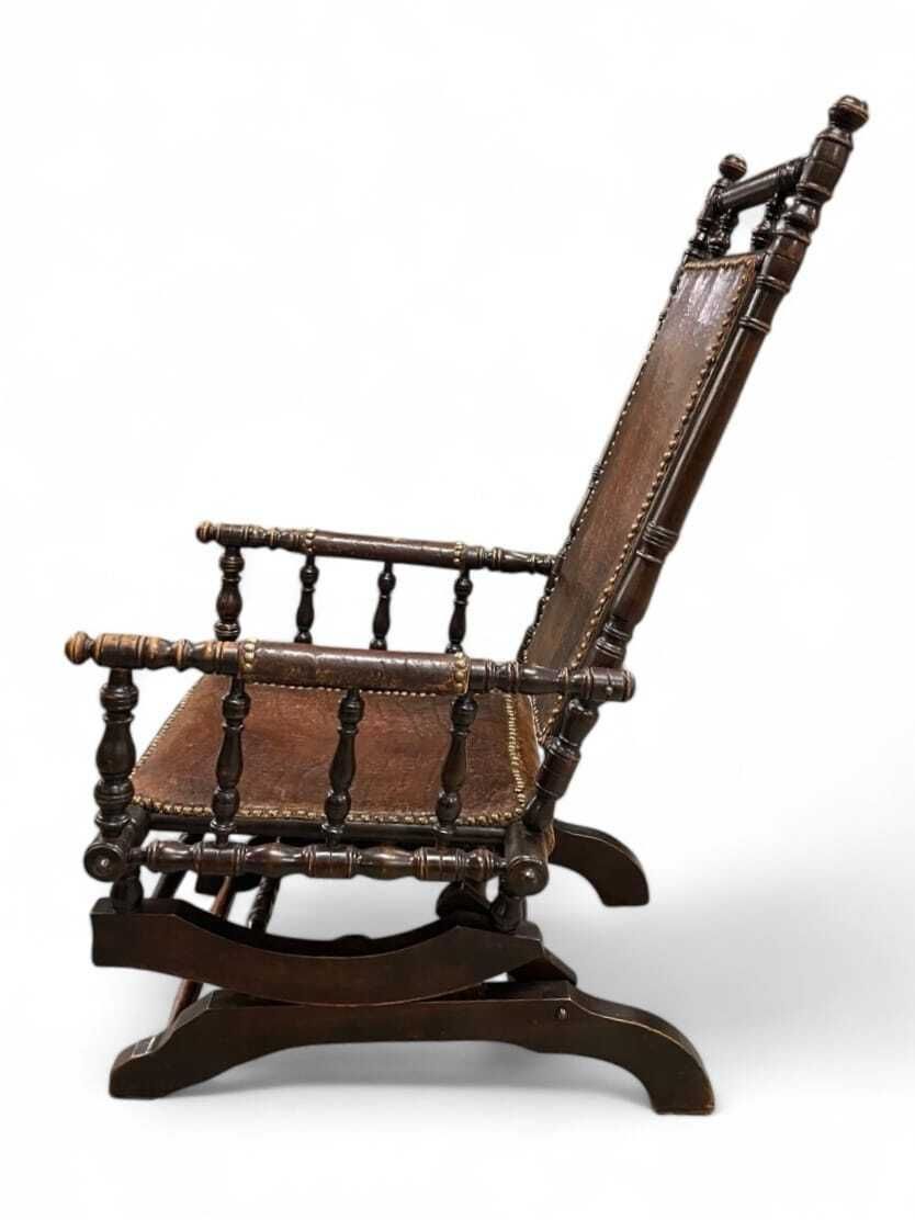 Rocking Chair, Patinated Wood And Leather, English Work, Late 19th Century photo Furniture