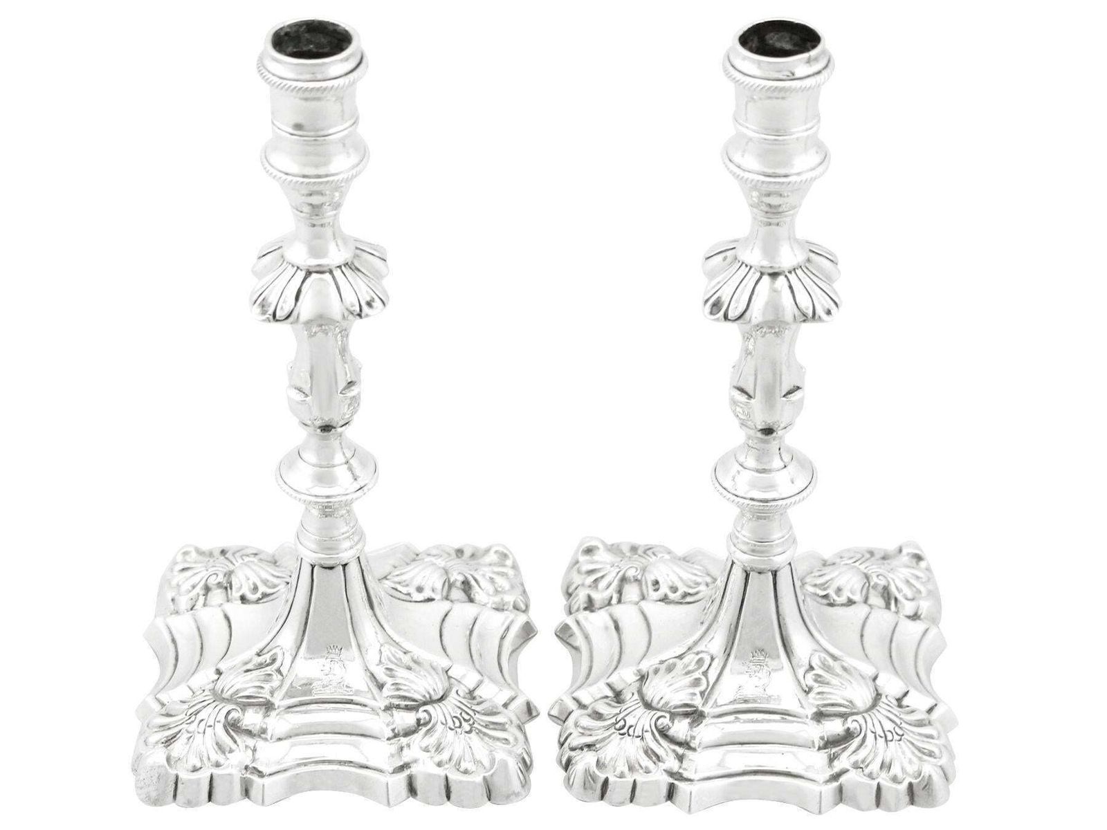 Antique 1760s Georgian Pair Of Sterling Silver Tapersticks (1769) photo for sale